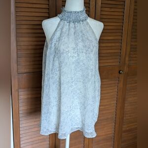 NWT Kylie Paige Blue and White Chiffon High Neck Sleeveless Top